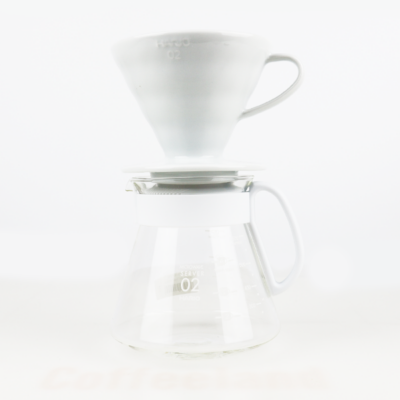 HARIO V60 Dripper & Dekantér (biely)